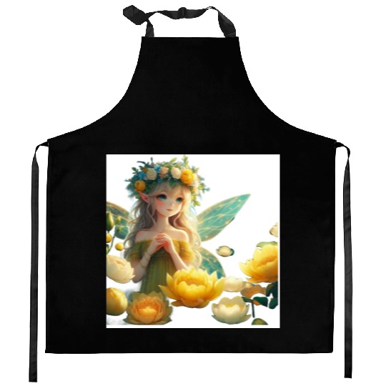 Enchanted Floral Elf Illustration Kitchen Aprons