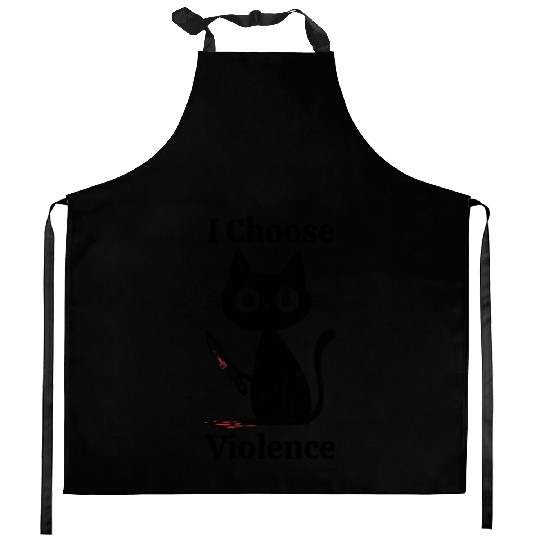 I Choose Violence Funny Cat with Knife Cute Cat Kitchen Aprons