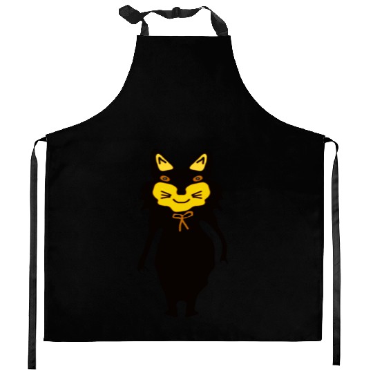 Whimsical Cat with Bright Yellow Face Kitchen Aprons