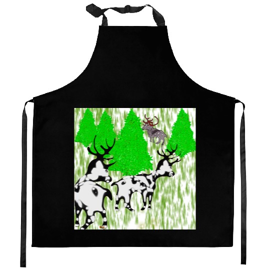 Whimsical Forest Moose with Reindeer Kitchen Aprons