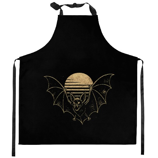 Retro Sunset Bat Silhouette with Full Moon Kitchen Aprons