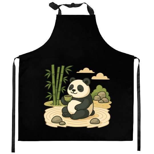Serene Panda in Bamboo Garden Kitchen Aprons