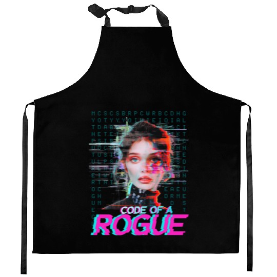 Futuristic Digital Rogue Illustration Kitchen Aprons