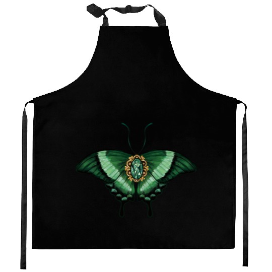 May Emerald Peacock Butterfly Gemstone Design Kitchen Aprons