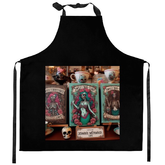 Colorful Sugar Skull Mermaid Design Kitchen Aprons