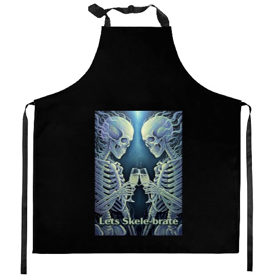 Celestial Skeleton Toasting Champagne Kitchen Aprons