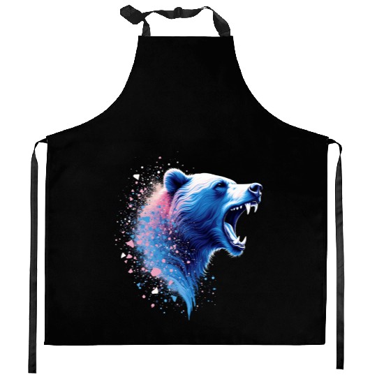 Roaring Bear Head Blue And Pink Kitchen Aprons