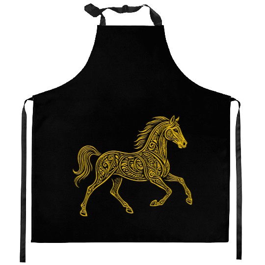 Ornate Gold Celtic Horse Design Kitchen Aprons