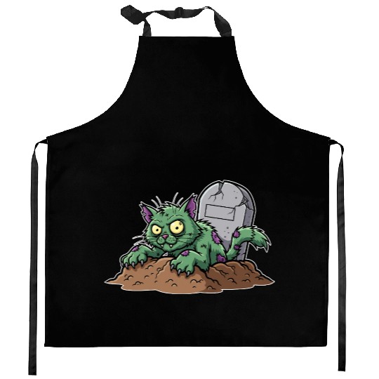 Zombie Cat Emerging from Grave Design Kitchen Aprons