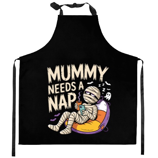 Mummy with Coffee Napping Design Kitchen Aprons