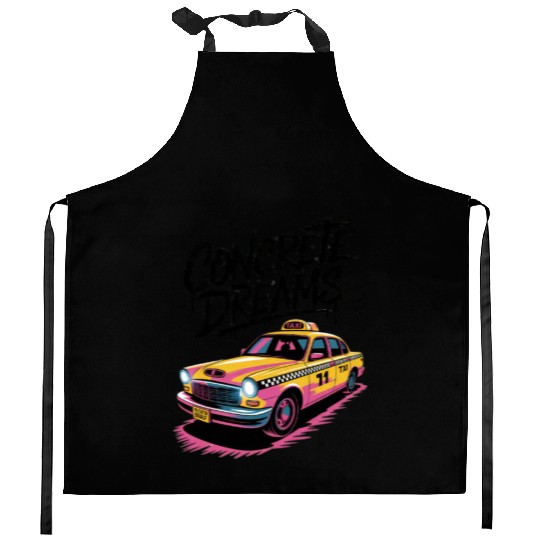 Vibrant Taxi Dreams Illustration Kitchen Aprons