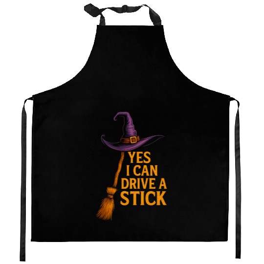 Witch Hat Driving Stick Funny Quote Design Kitchen Aprons