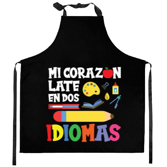 Mi Corazon Idiomas Spanish English Teacher Kitchen Aprons