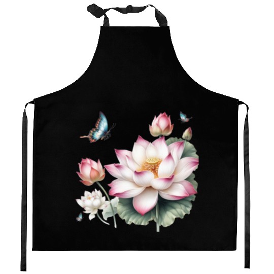 Light Pink Lotus and Butterflies  Kitchen Aprons