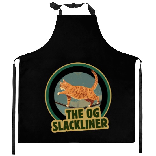 The OG Slackliner – Vintage Cat Walking the Line Kitchen Aprons