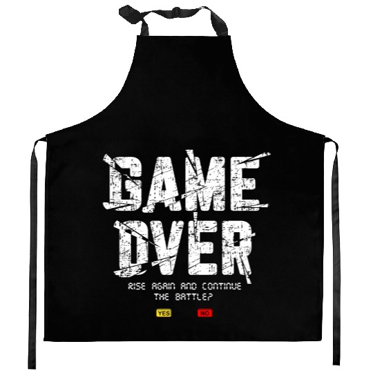 Game Over Rise Continue Banner Kitchen Aprons