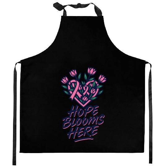 Hope Blooms Here │ Breast Cancer Awareness Floral  Kitchen Aprons