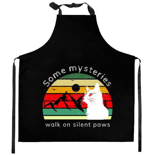 Shadow Cat and Mountain Sunset Kitchen Aprons