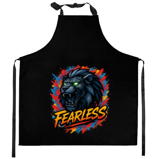 Fearless Lion with Neon Eyes Design Kitchen Aprons