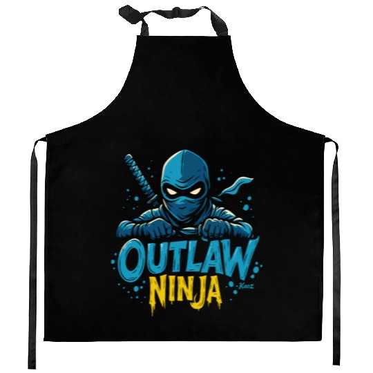 Outlaw Ninja Cartoon Design Kitchen Aprons