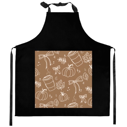 Autumn Cozy Pumpkin & Coffee Pattern Kitchen Aprons
