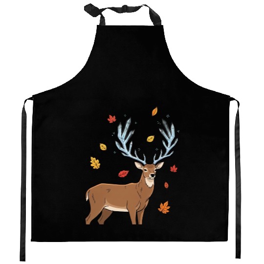 Autumn Mystic Deer Illustration Kitchen Aprons