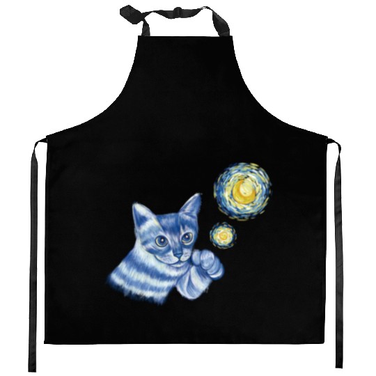 Blue Starry Night British Shorthair Cat Graphic Kitchen Aprons