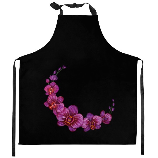 Violet Moon Orchid Flower branch illustration Kitchen Aprons