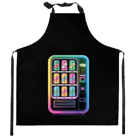 Y2K Cyber Vending Machine with Iridescent Drinks Kitchen Aprons
