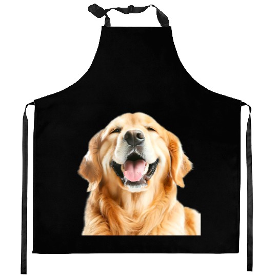 Joyful Golden Retriever Illustration Kitchen Aprons
