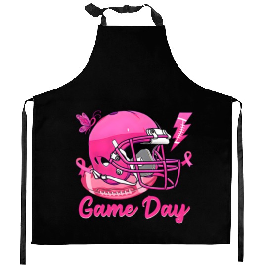 Game Day Pink American Football Tackle Breast Kitchen Aprons
