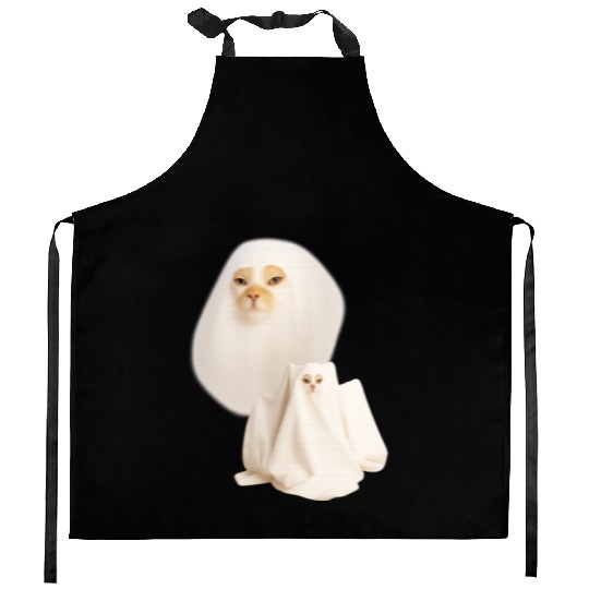 ghost cat meme funny halloween Kitchen Aprons