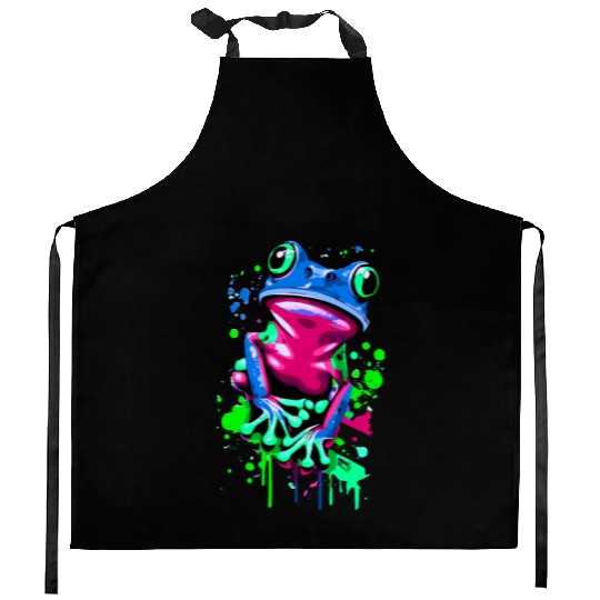 Neon Colorful Frog Art Kitchen Aprons