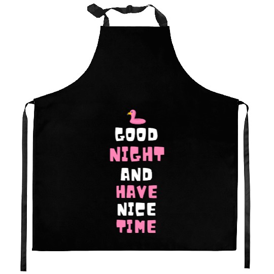 Whimsical Pink Flamingo Night Message Kitchen Aprons
