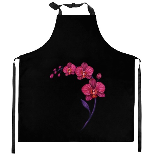 Elegant Violet Pink Orchid Flower Branch Design Kitchen Aprons