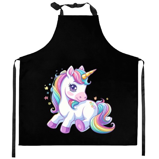 Cute unicorn rainbow fantasy Kitchen Aprons