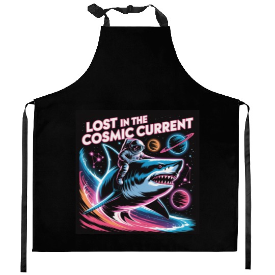 Cosmic Adventurer Shark Print Kitchen Aprons