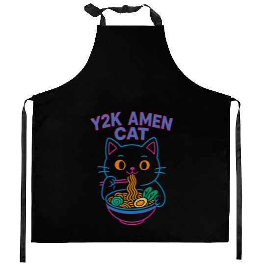 Y2K Ramen Cat – Retro Neon Anime Noodle Lover Desi Kitchen Aprons