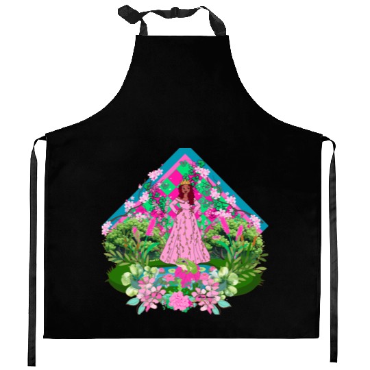 Queen in pink and green 3 Kitchen Aprons