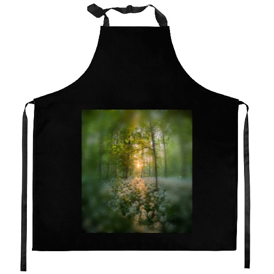 Sunlit Forest with Wildflowers Kitchen Aprons