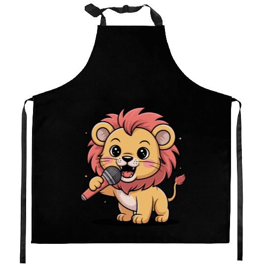 Lion Singing with Microphone Cute Cartoon for Kitchen Aprons