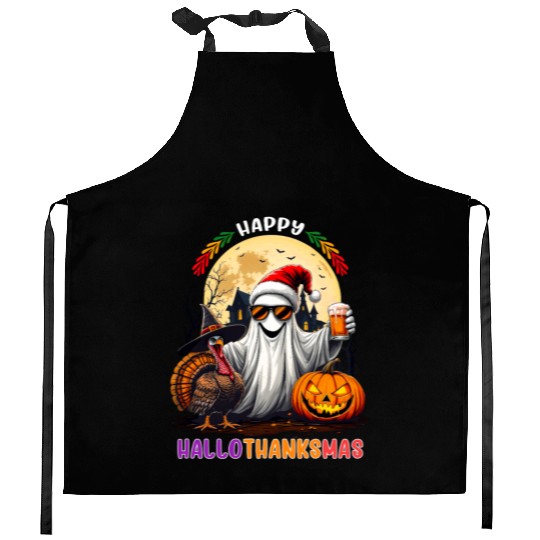 Happy Hallothanksmas Halloween Thanksgiving Xmas Kitchen Aprons