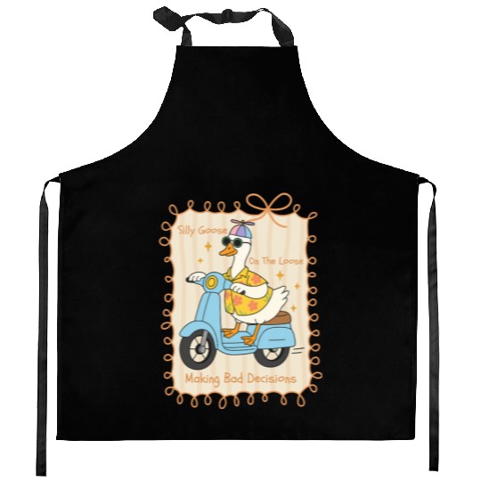 Silly Goose Riding Scooter Design Kitchen Aprons