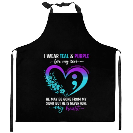 I Wear Teal & Purple for My Son Suicide Prevention Kitchen Aprons