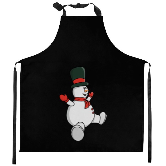 Whimsical Snowman with Top Hat and Scarf Kitchen Aprons