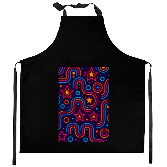 Neon Starburst Cosmic Pattern Kitchen Aprons