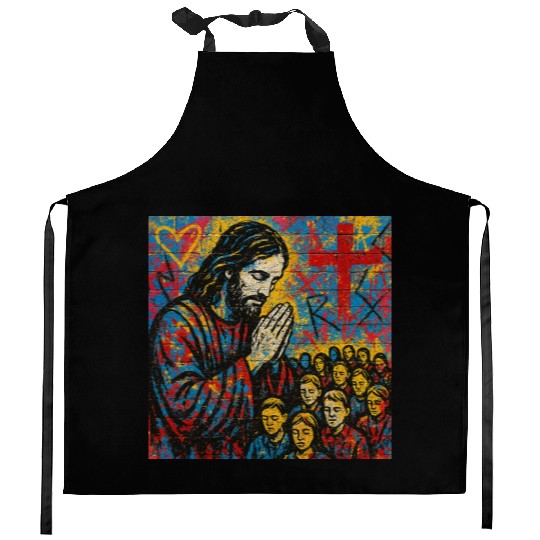 Praying Jesus Graffiti Art Design Kitchen Aprons