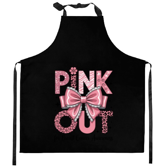 Pink Out Breast Cancer Awareness Coquette Bow  Kitchen Aprons