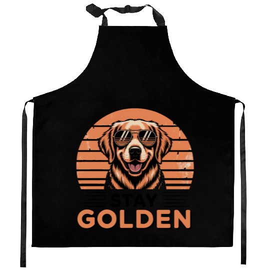 Golden Retriever with Sunglasses Illustration Kitchen Aprons
