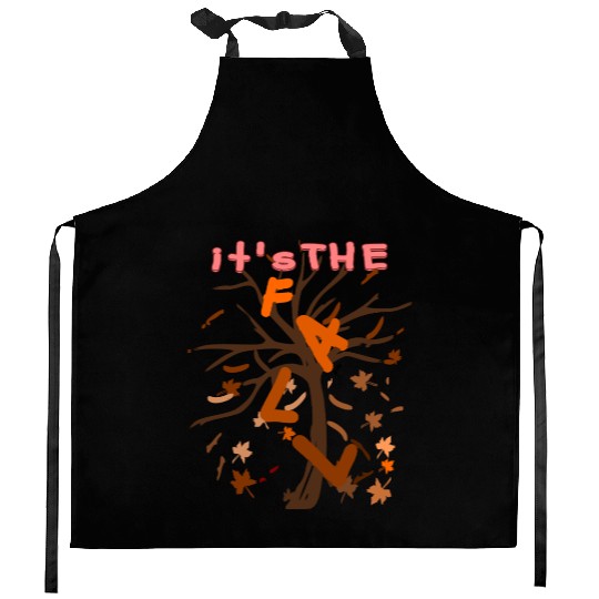 Autumn Tree Falling Leaves Illustration Kitchen Aprons